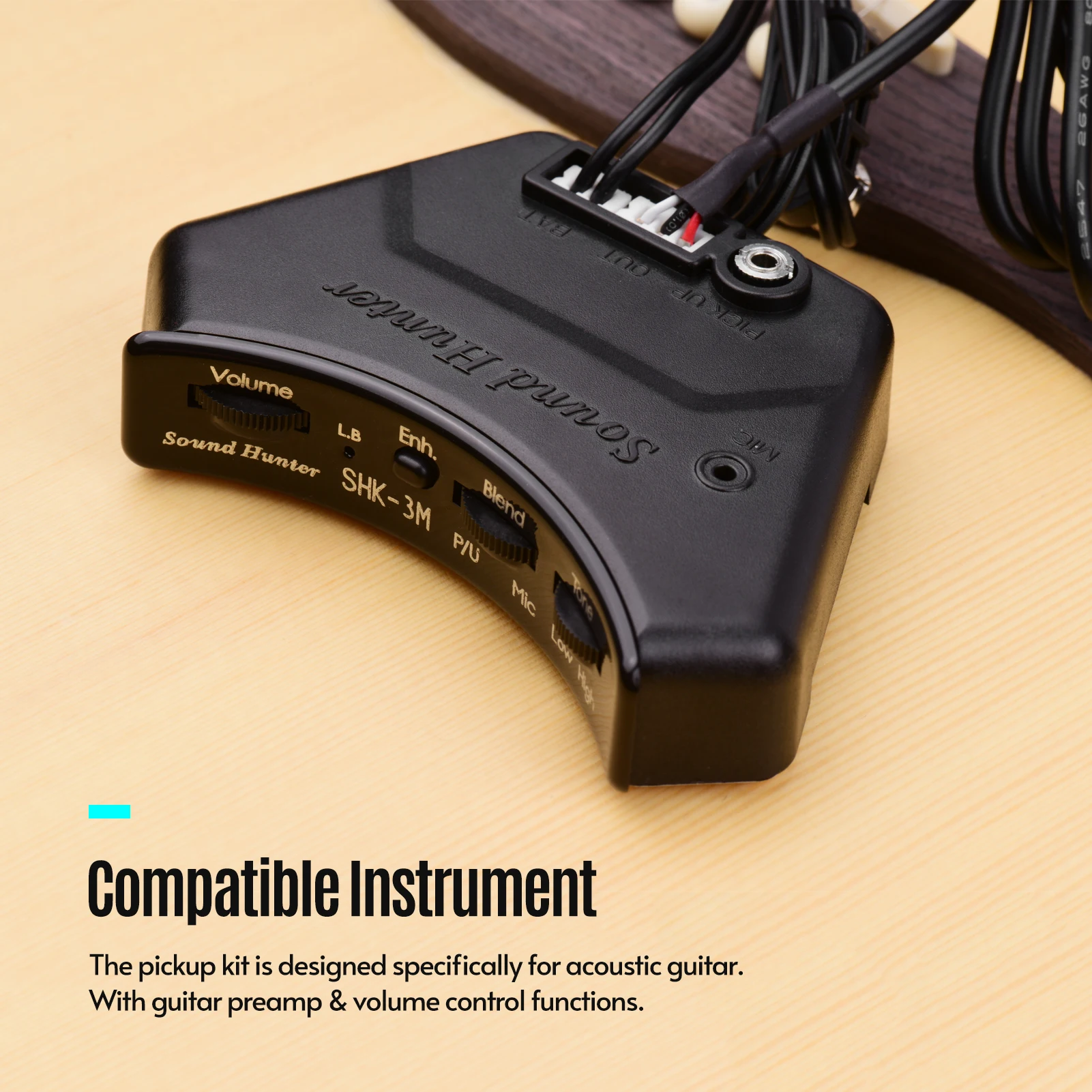 

Soundhole Guitar Pickup with Pickup Piezo Rod Endpin Jack Cable 3pcs Double Sided Tapes Adhesive Fastener Tape for Guitar