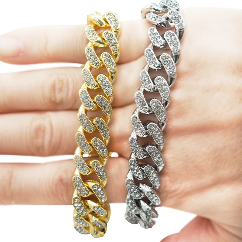 Ожерелье Стразы в стиле хип-хоп Мужская цепочка из кубинской цепи Серебряный