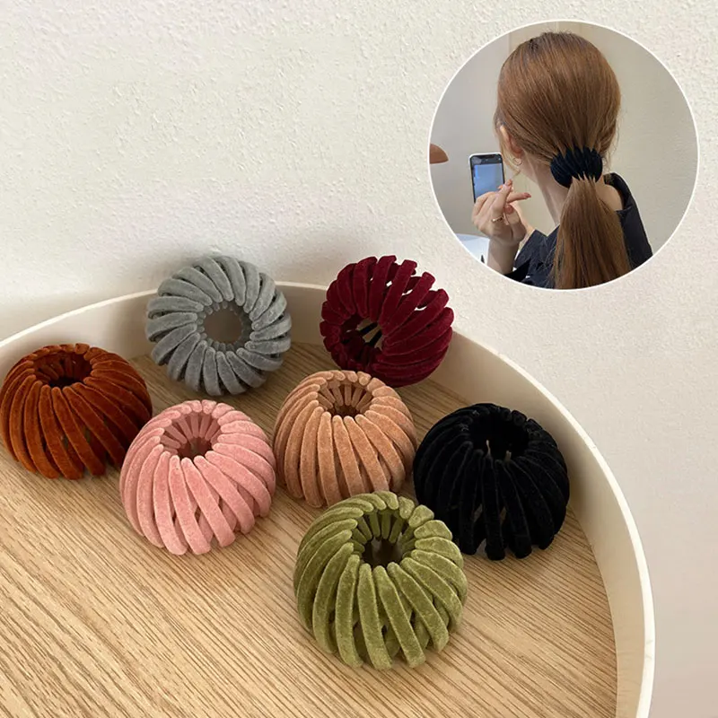 

7-piece Horsetail Buckle Hair Clip Bird Nest Expanding Hair Accessories Female Ponytail Velvet Face Bird's Nest Hair Ties