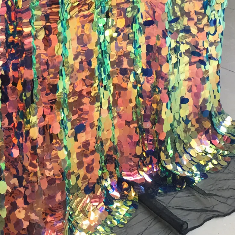 

1 yard 40mm Oval sequin fabric for dress wedding decoratIon 6 colours sequin mesh fabric DIY Hair Bow Accessories Fabric