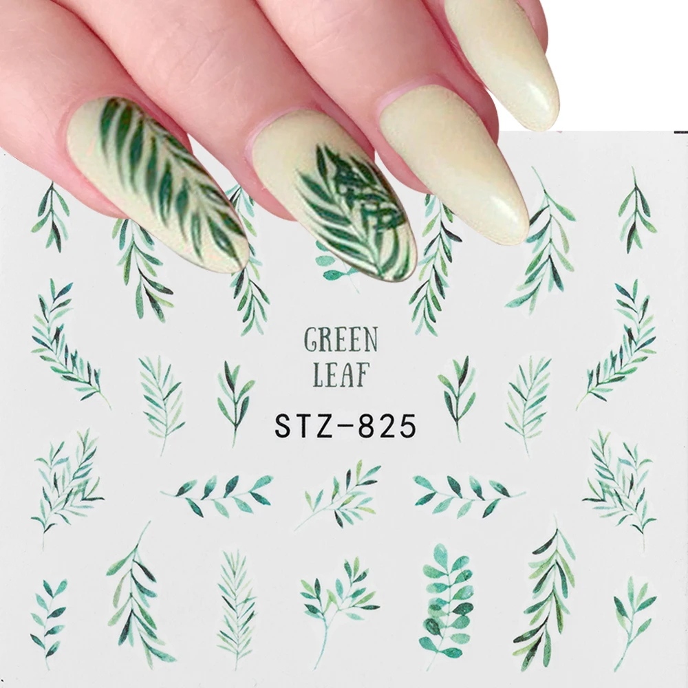 

Flower Green Leaf Tree Nail Stickers Summer Watermark Butterfly Decal Sliders for Nail Art Decoration DIY Manicure Accessories