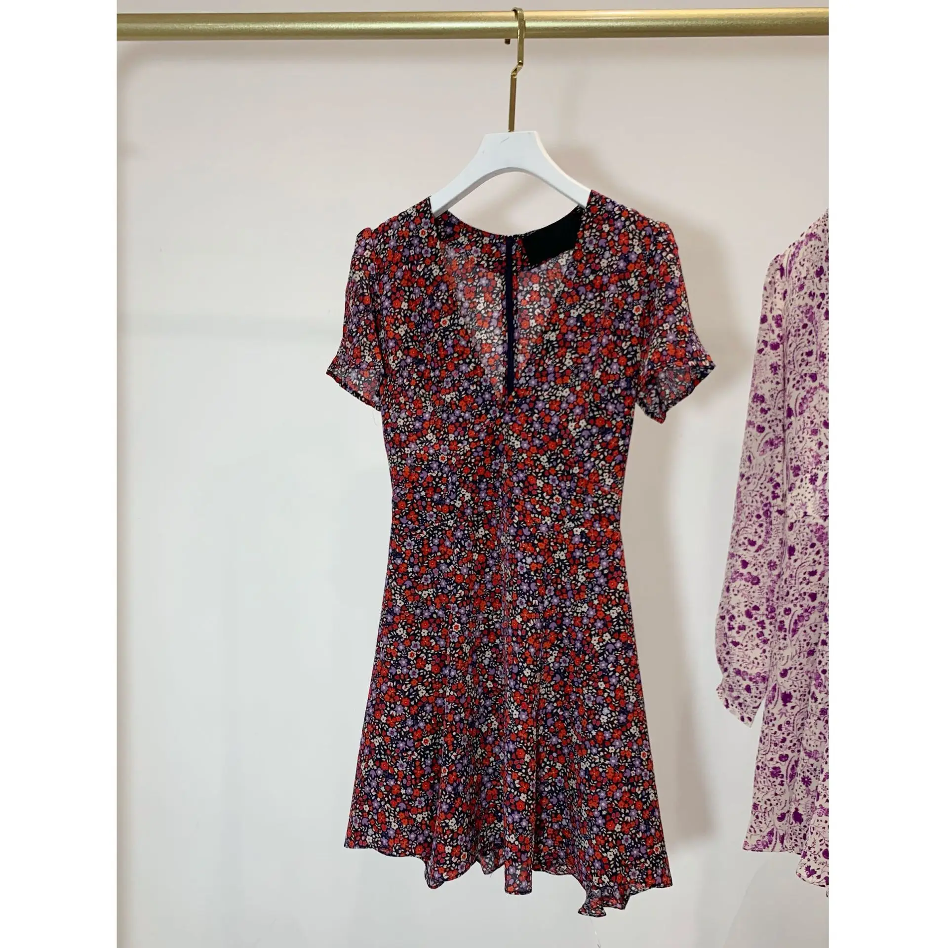 

2021 New Summer Women Long Dress V Neck Floral Dresses Silk Slim Soft High Waist Dresses Femme Chic Robes
