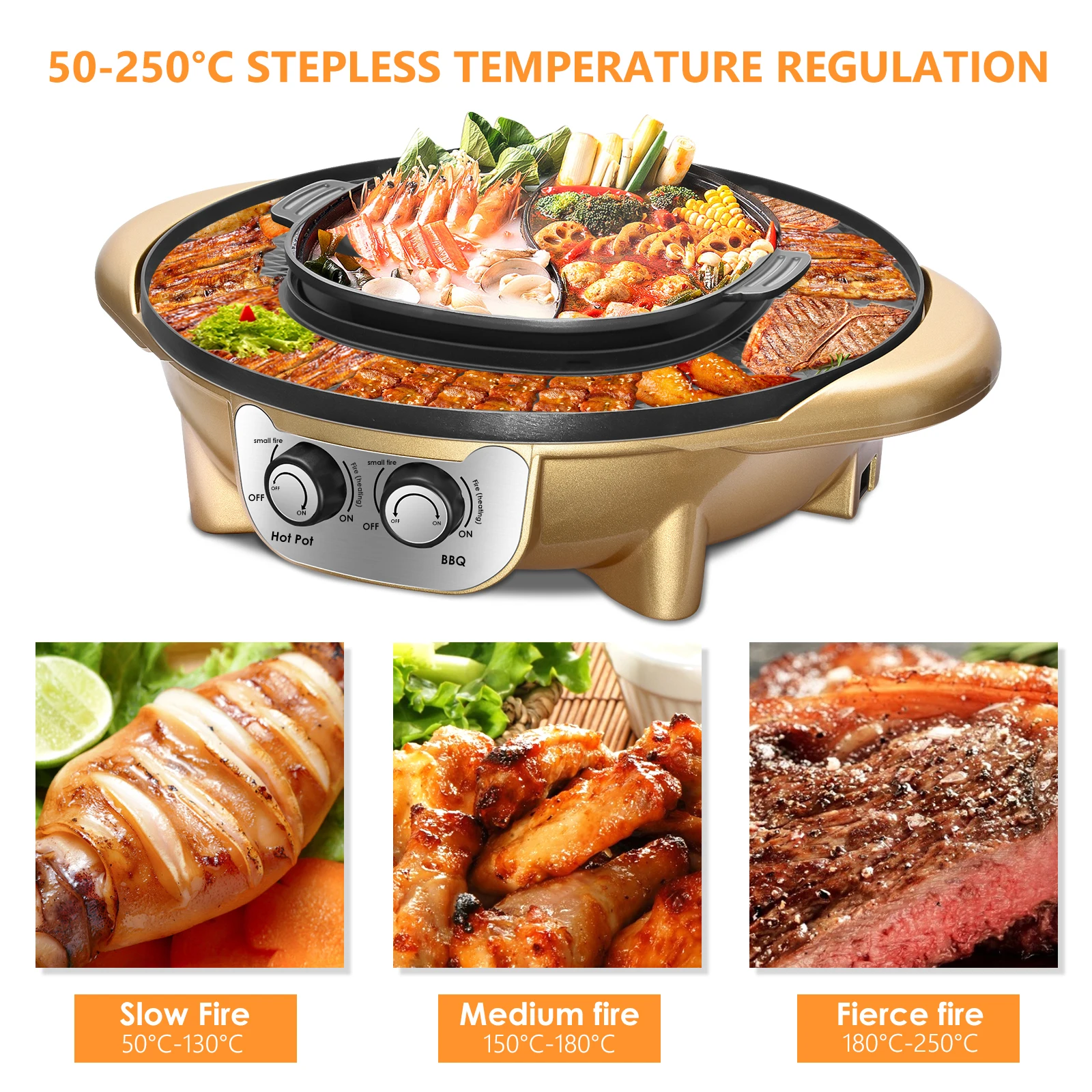

2 In 1 Portable Electric Grill 2200W Hot Pot Smokeless Barbecue For Indoor Outdoor Parties BBQ Tray Electric Baking Pan 110/220V