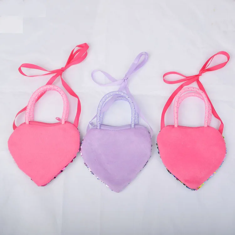 

Love Shape Sequins Girls Hand Carry Bag Mini Cute Lanyard Diagonal Cross Bag Two-color Children Girl Travel Carry Bag Small Gift