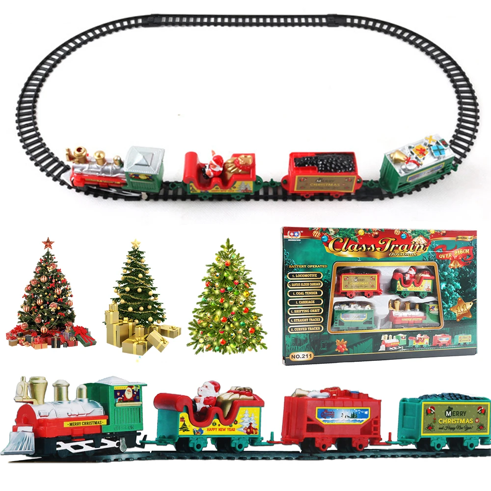 

2021 Christmas Electric Train Toy Railway Electric Rail Car Train Set Road Transportation Building Toys Set Christmas Present