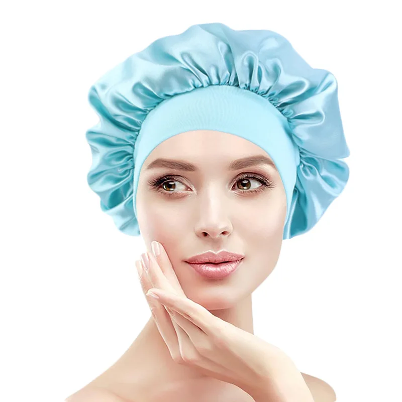 

15 Colors Silky Bonnet for Women Wide-Brimmed Night Sleep Cap Hair Care Headband Ladies Satin Head Cover Hat Hair Accessories