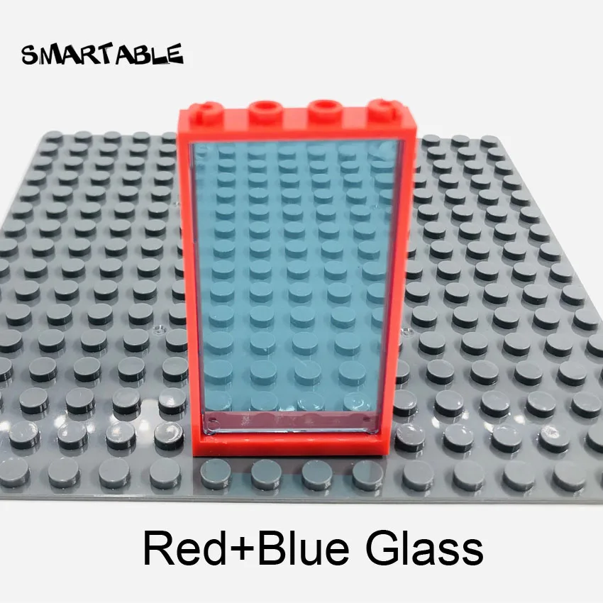 Red with blue glass Умная оконная дверная рама 1x4x6 строительные блоки MOC части со стеклянными игрушками для детей дом совместим все бренды город 20 шт./лот - Цвет: Red with blue glass