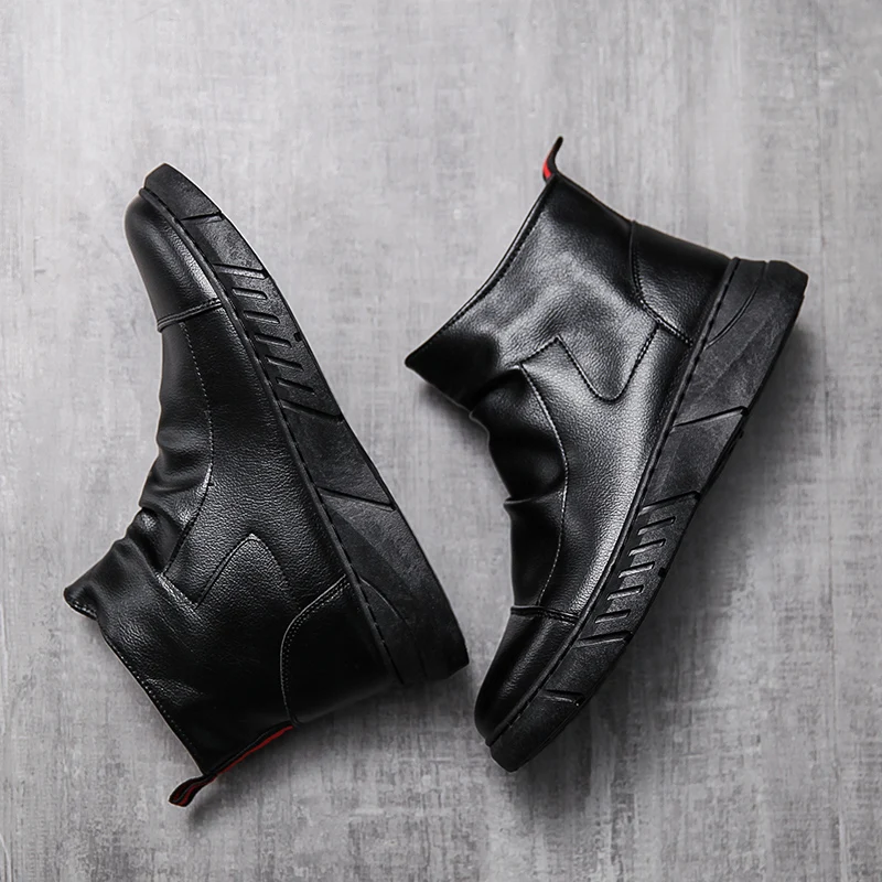 Ботильоны мужские кожаные на шнуровке модные повседневные супер теплые