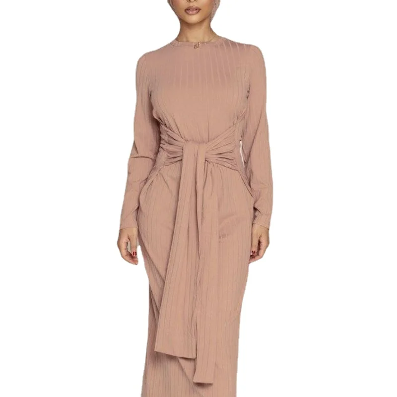 

2022 Long Women's Knitted Wrap Skirt Autumn and Winter Oversized Elegant Day Dress Sexy Knitted Robe Muslim Ladies Clothing