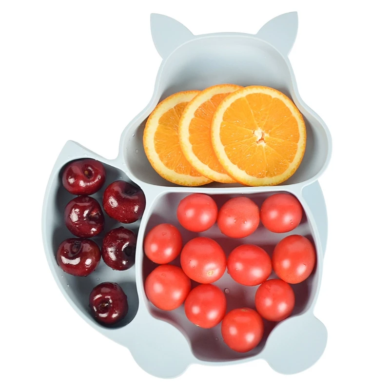 

Nordic BPA Free Silicone Non-slip Squirrel Shape Sucker Training Plate Bowl Baby Shower Gift Fork Spoon Feeding Set