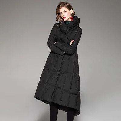 Black JINGRUI новые модные цельнокройные платья Офисные женские туфли отложной воротник длинный рукав длинный Для женщин зимние Пуховики на белом утином пуху - Цвет: Black