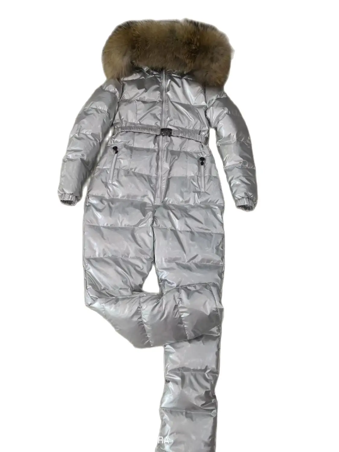 Женский комбинезон с капюшоном зимний из натурального меха размеры XS S M L XL XXL