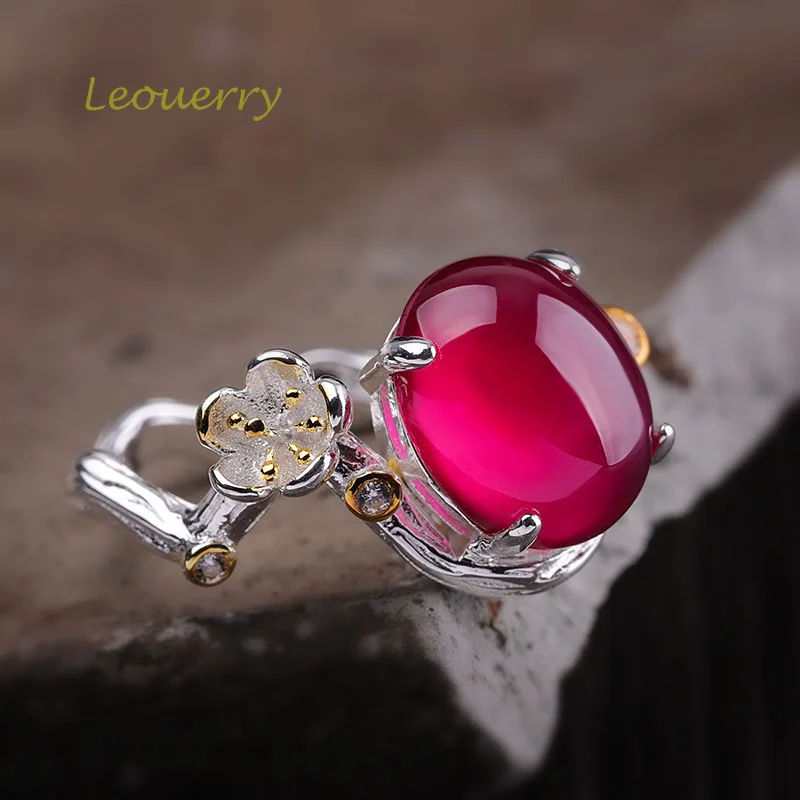 Leouerry 925 пробы серебро Красные кольцо с корундом оригинальные элегантные женские