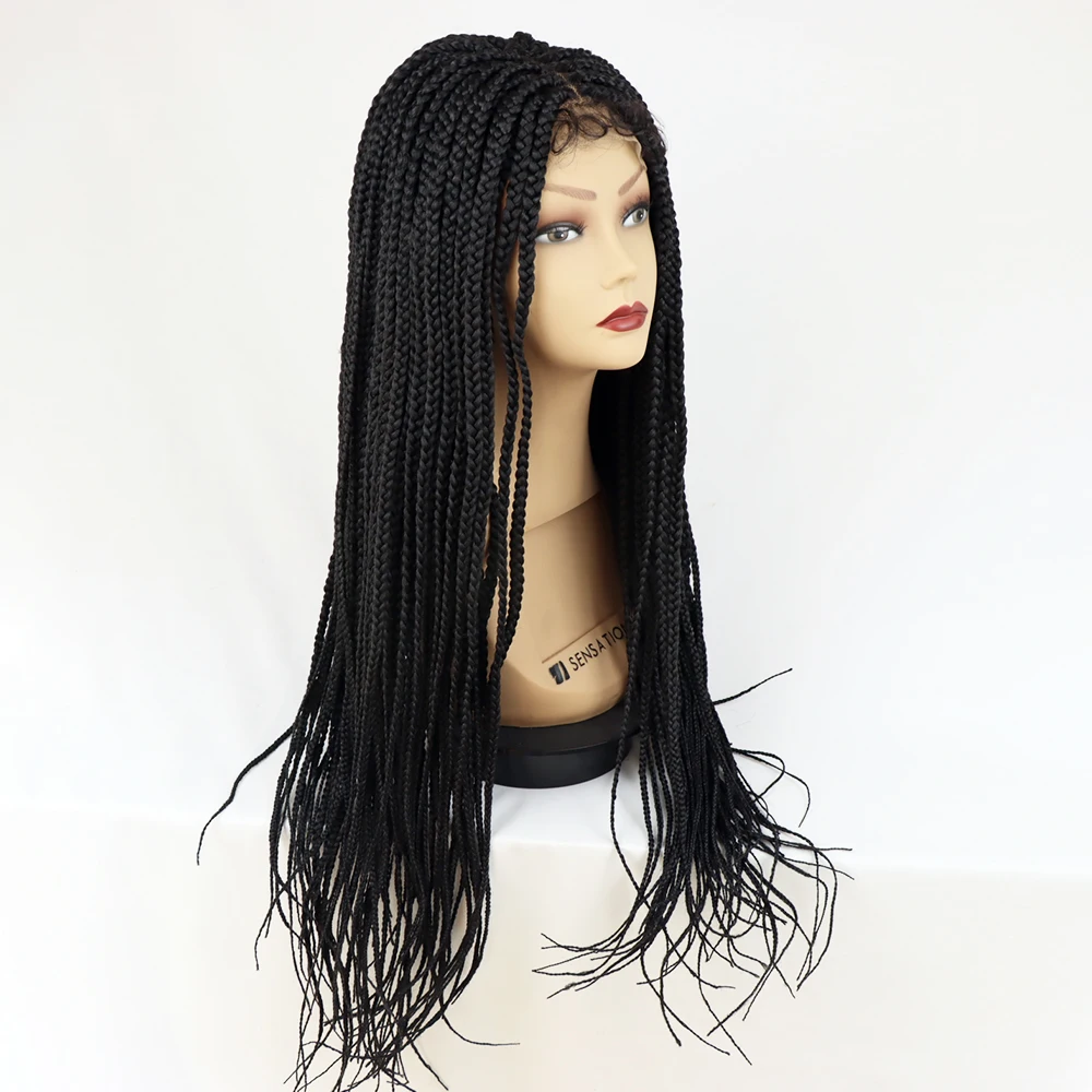 Lace Front Braided Wigs Black Synthetic Crochet Braiding Hair Wigs Daily Use Heat Resistant Fiber Lace Frontal Wigs For Women