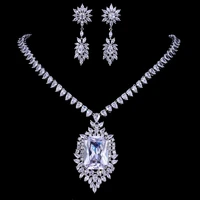 zircons aaa quality cz big rectangul blue bridal wedding evening earring necklace set for women silver color jewelry gift