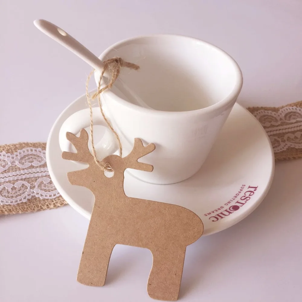 100 шт. DIY крафт-бумажные бирки Рождественская елка олень снеговик форма бирка для