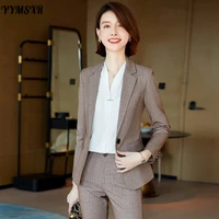 high end womens office suit pants two piece suit autumn and winter 2022 fashion temperament plaid ladies jacket casual pants