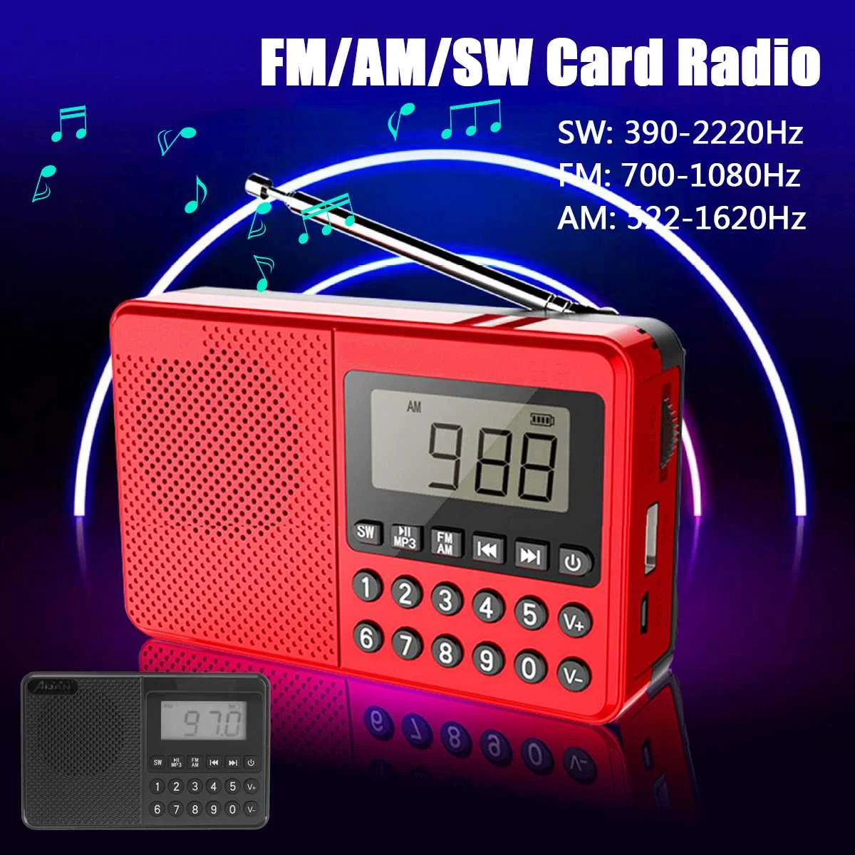 Портативный FM AM SW двухдиапазонный радиоприемник U диск TF карта MP3 музыкальный