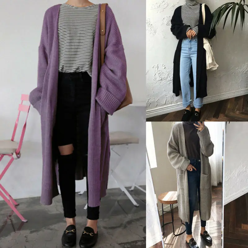 

Women Casual Open Front Long Sleeve Knit Cardigan Sweater Coat Loose Jacket Warm