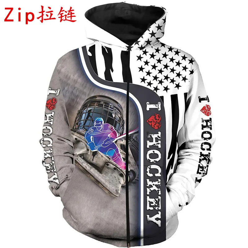 

Autumn Fashion Hoodies I Love Hockey 3D Full-printing Mens Sweatshirt Unisex Casual Zip Jacket Z11