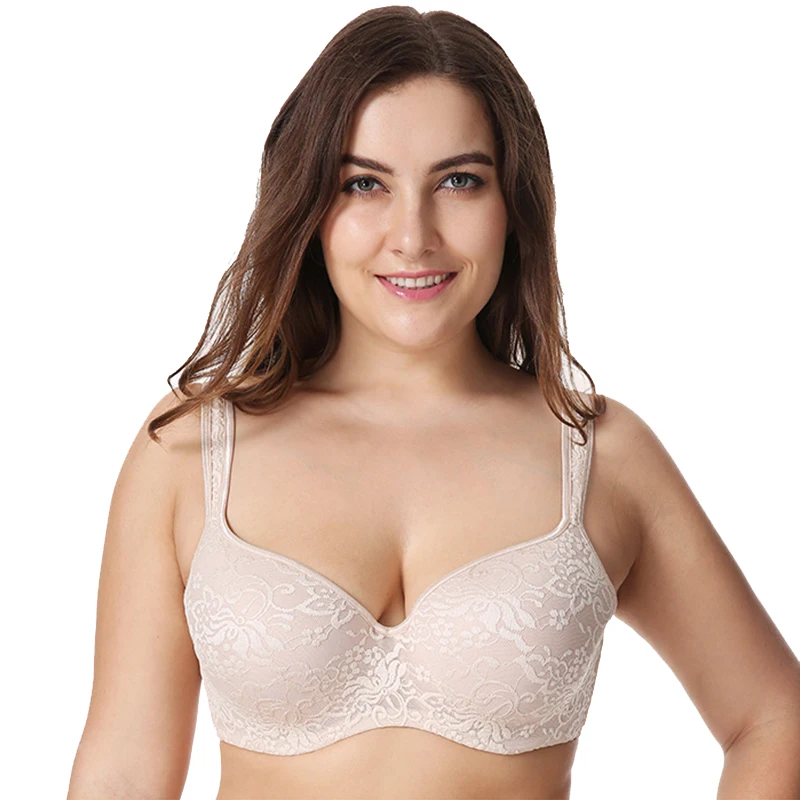 Женский кружевной бюстгальтер на косточках с цветочной вышивкой размера плюс