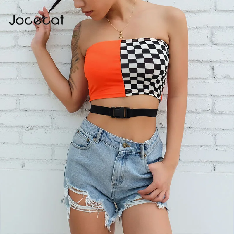 Топ женский в шахматную клетку пикантный бандажный укороченный без бретелек с