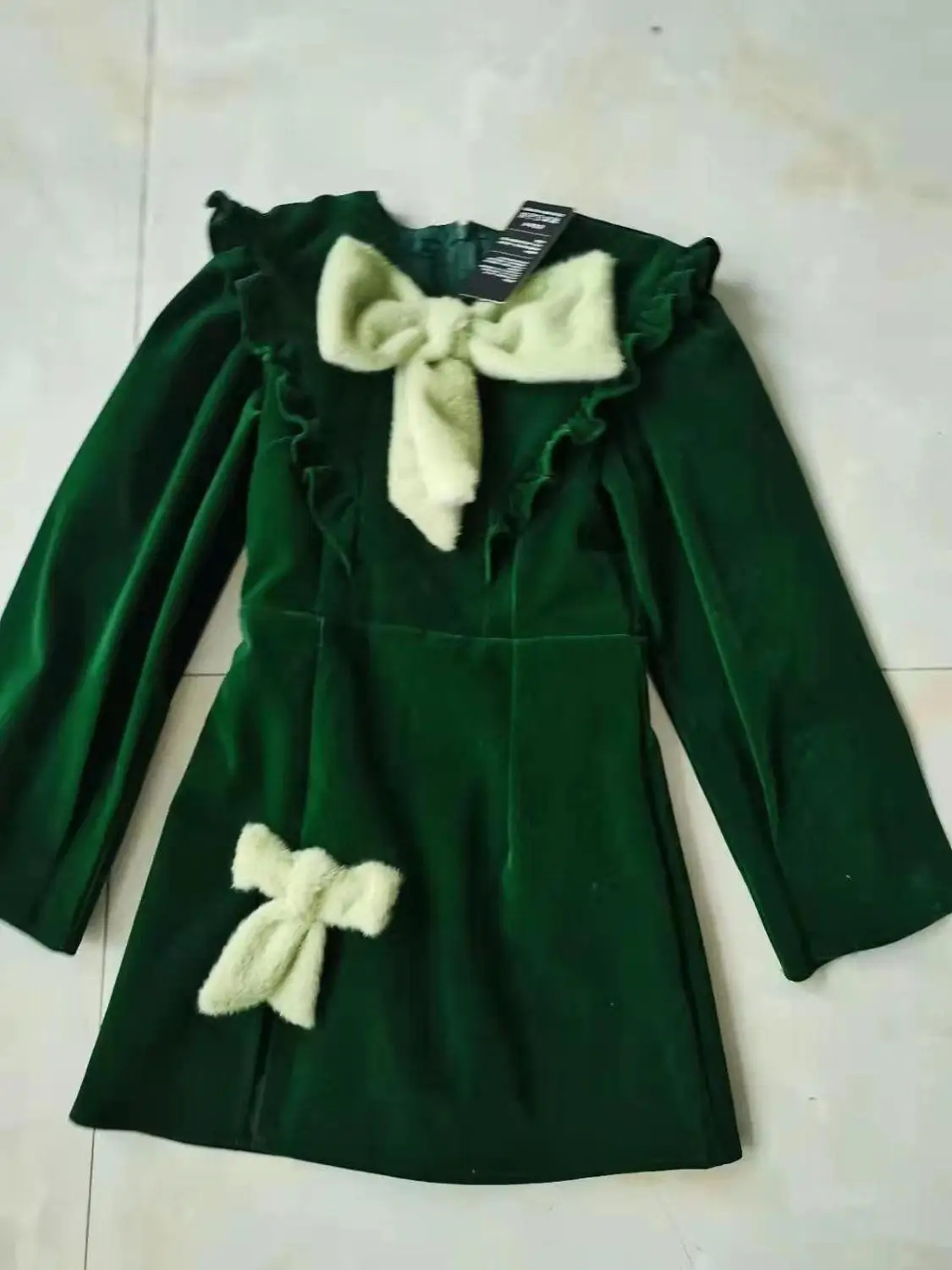 

Spring New Luxury Runway Dress Women Velvet Big Bows Appliques Vintage Retro Party Dresses Sexy Mini Holiday Nice Dress NS208