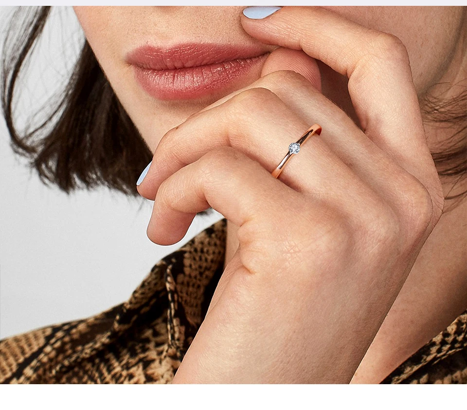 

925 Sterling Silver Rings For Women Cubic Zircon Round Rings Romantic Simple Engagement Gifts Fine Wedding Couples Jewelry Rings