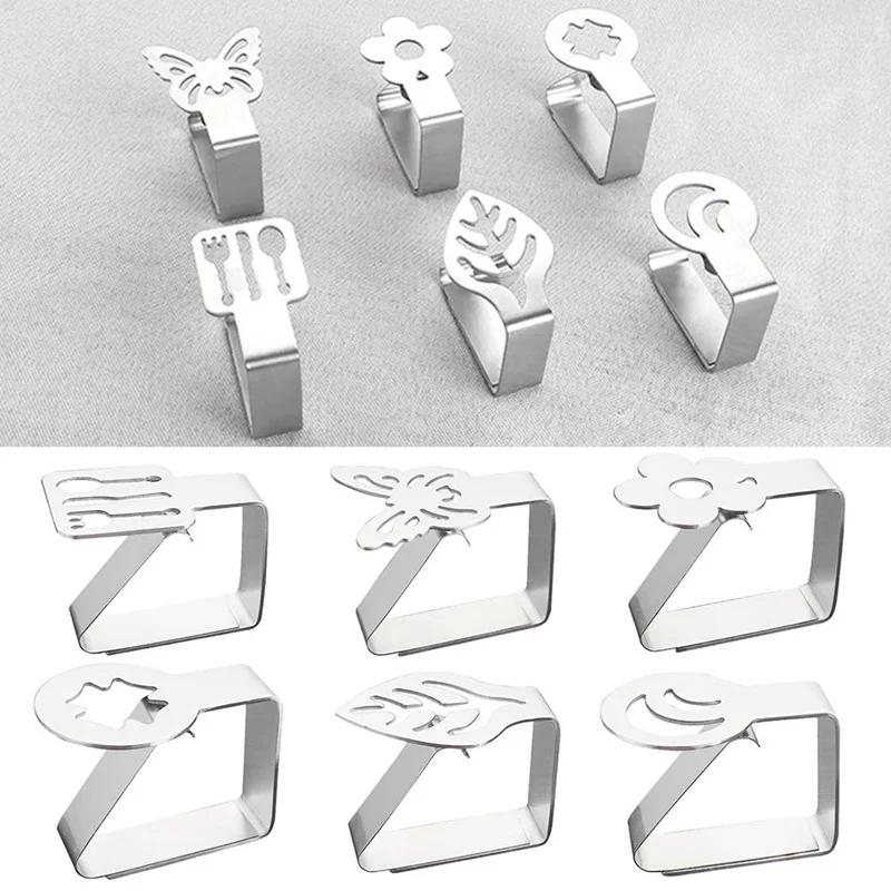 Stainless Steel Table Cloth Clip Promenade Round Tablecloth Stable Clips Leaf Flower four-leaf Clover Pattern Cover Holder | Дом и сад