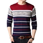 Мужской винтажный свитер BROWON, теплый пуловер в полоску с длинным рукавом и круглым вырезом на осень и зиму
