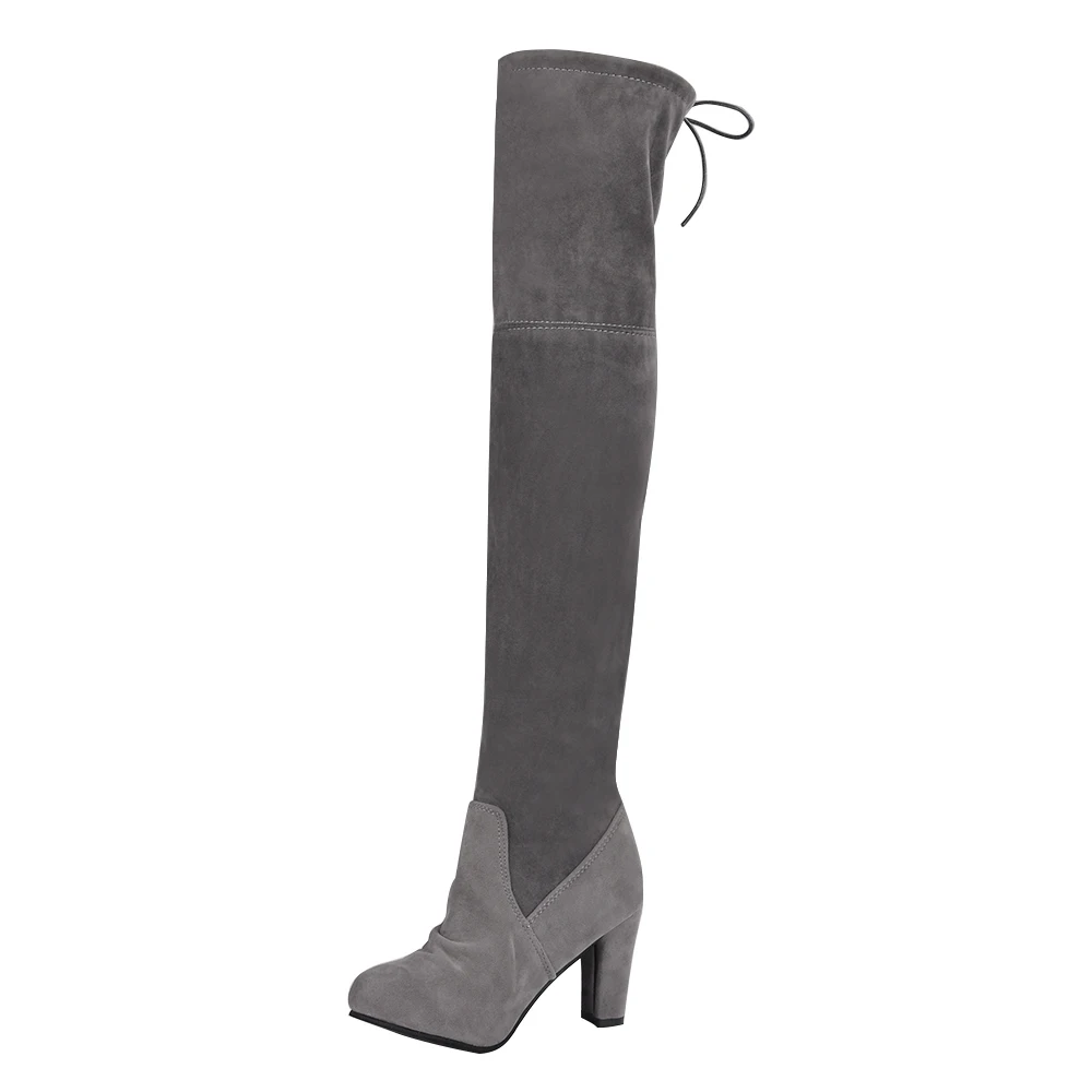 gray B Winter Boots Women Women Knee-High Boots Lace Up Sexy High Heels Women Shoes Lace Up Warm Fashion Boots - Цвет: gray B