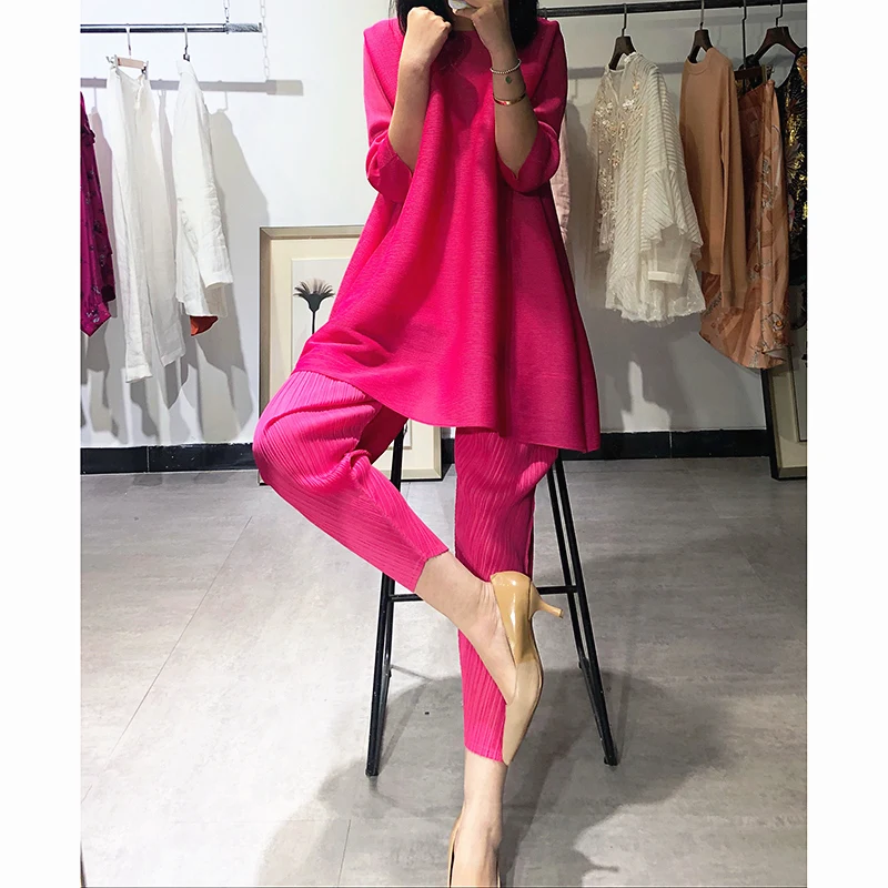 Changpleat Changpleat Spring summer women two-piece sets Miyak Pleated Loose Large Size Solid Female suits Fashion Tide