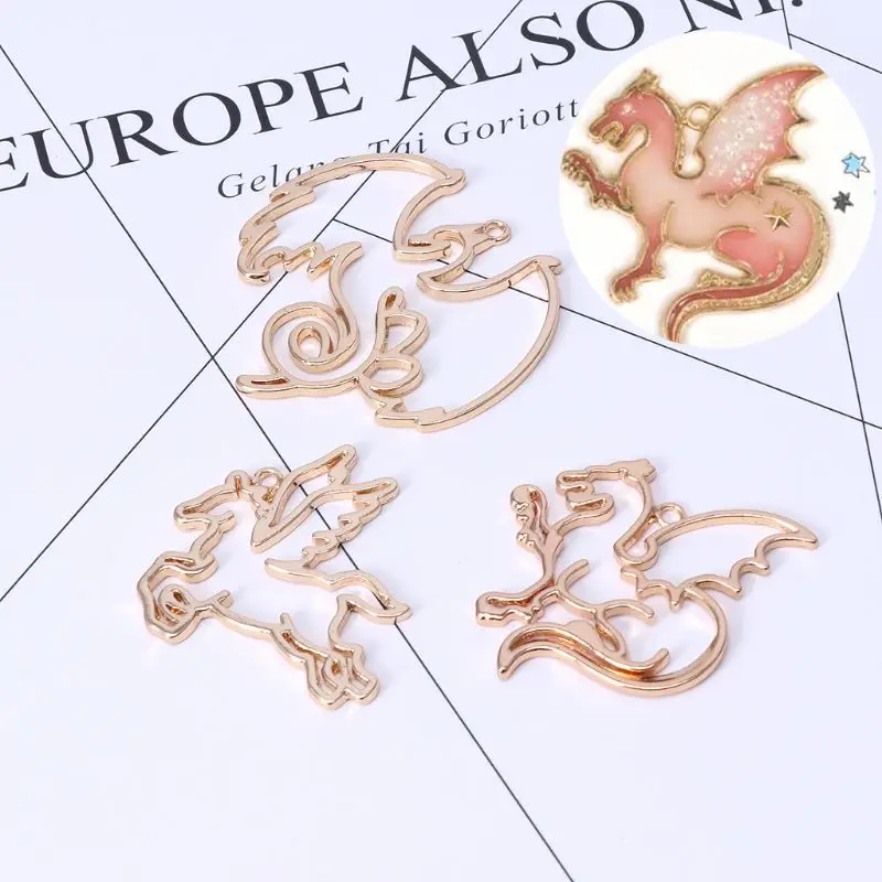 3 шт Дракон лошадь рамка кулон Установка Кабошон УФ Смола ювелирные изделия L4ME