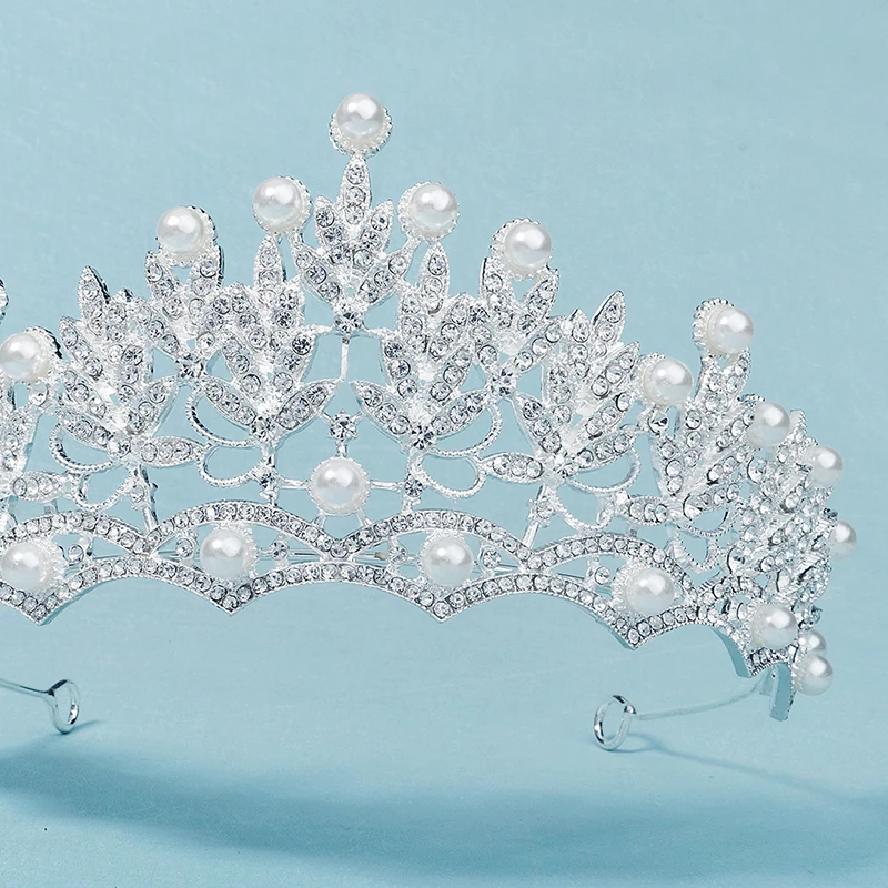 QYY Стразы Корона для невесты серебро Цвет Перл диадемы и короны волос ювелирное