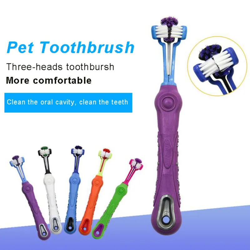 Зубная щетка для собак кошек зубная с тремя головками товары чистки плюшевый