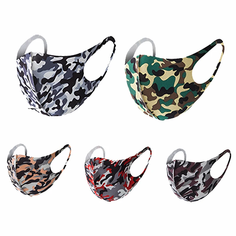 

5PCS Fashion Camouflage Masks Breathable Unisex Dustproof proof-Smog Sunscreen Washable Reuseable Mask