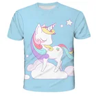 Летняя женская футболка с единорогом, 3d принт, милые Мультяшные топы из полиэстера, футболки с коротким рукавом, детские размеры