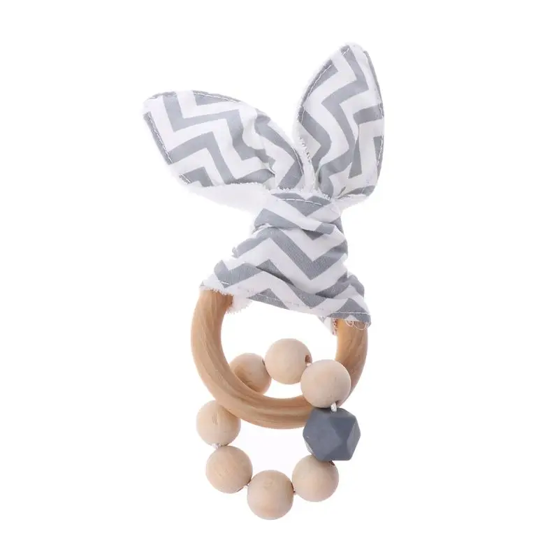 

Christmas Baby Boy Bunny Ear Teether Safe Organic Wood Teething Ring 7 Color Choice Shower Gifts Dropship