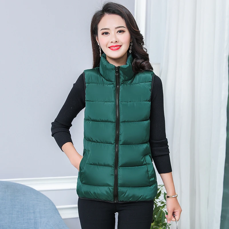 

Однотонный Короткий стильный жилет для женщин с воротником-стойкой, повседневные женские осенне-зимние куртки без рукавов, жилет для женщи...