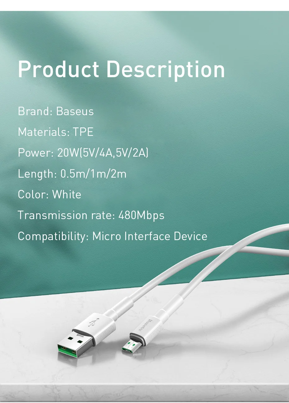 Baseus 4A Micro USB кабель VOOC флэш-зарядка для OPPO совместимый 2A Быстрая Зарядка Кабель Microusb для Xiaomi Redmi samsung шнур 2 м