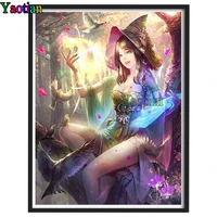 5d diy diamond painting forest witch girl and birds diamond embroidery full display full square stones mosaic pattern rhinestone