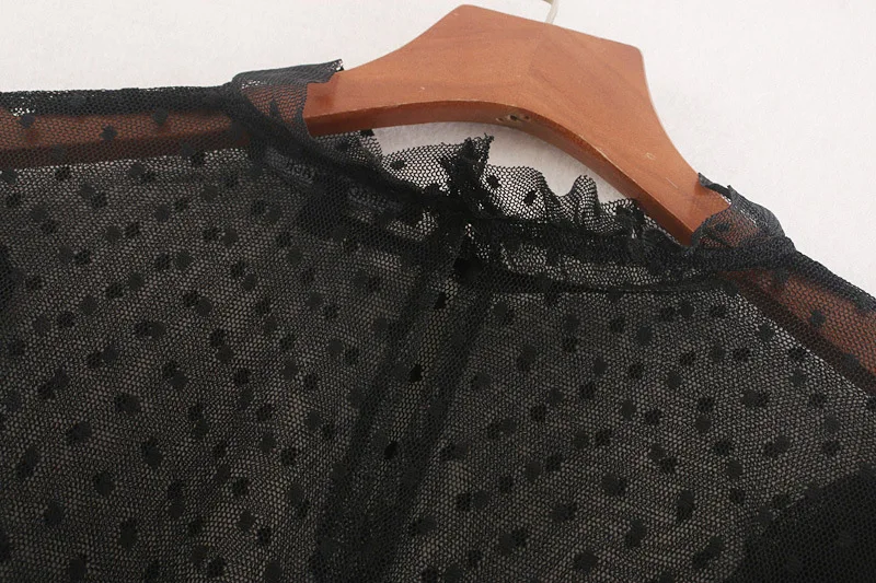 Женская черная блузка с оборками и коротким рукавом женские повседневные