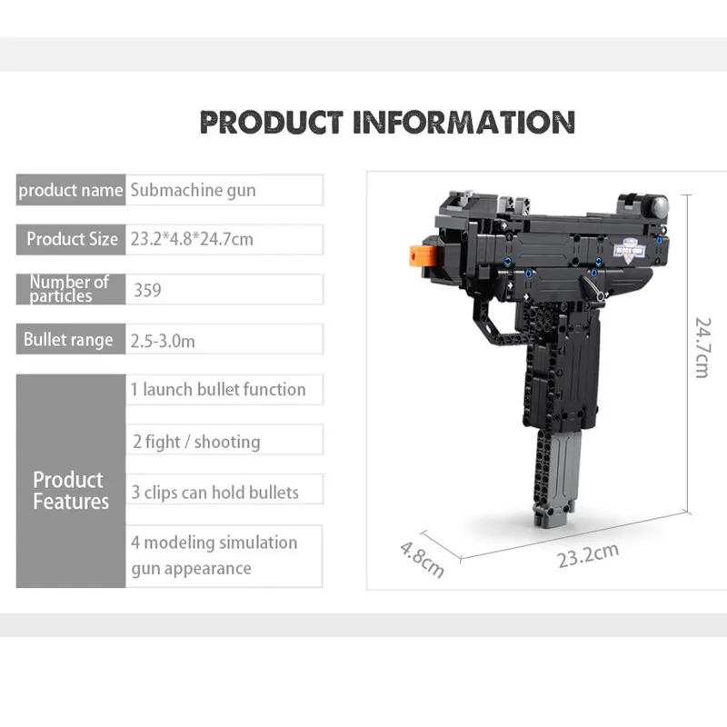 UZI Submachine Gun военный WW2 собранные игрушечные пистолеты могут огонь пули город
