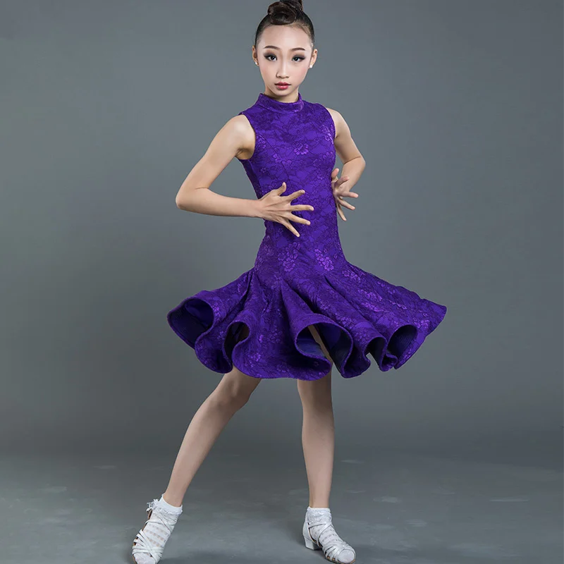 

New Girls Lace Ballroom And Latin Dance Dresses For Sale Cha Cha Rumba Samba Jive Long Sleeves Children Teen Latino Dress