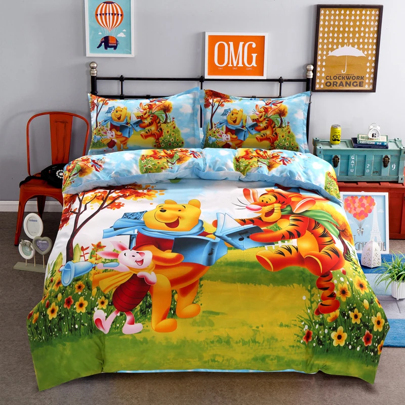 

Disney Cartoon Bear Tigger Piglet Printed Cute Children Bedroom Decoration Duvet Bed Cover Pillowcase Bed Linen Set Home Textile