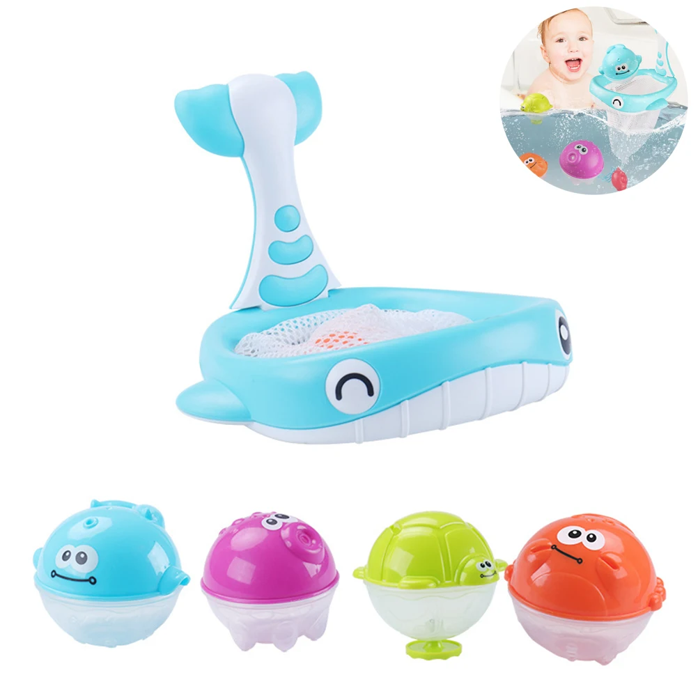 

2 In 1 Children'S Bath Toys Whale Ball With Spoon Net Fishing Toys Children Fishing Fish Water Music Bath Toys