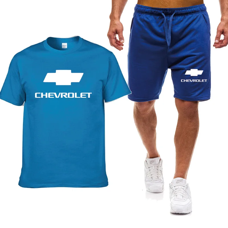 

Nouveau T-shirt Pour Hommes Chevrolet Logo Print T-shirt Dcontract Manches Courtes Pour Hommes + Short Ensemble 2 Pices
