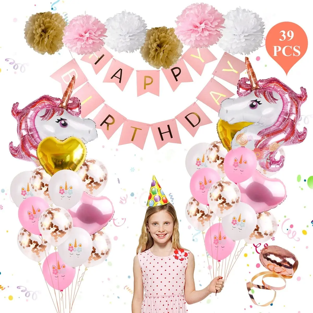 Unicorn Happy Birthday Party Banner and Decorations Supplies of Kids Theme PartyTeenager Parties Baby Shower Every Festival Deco | Дом и сад