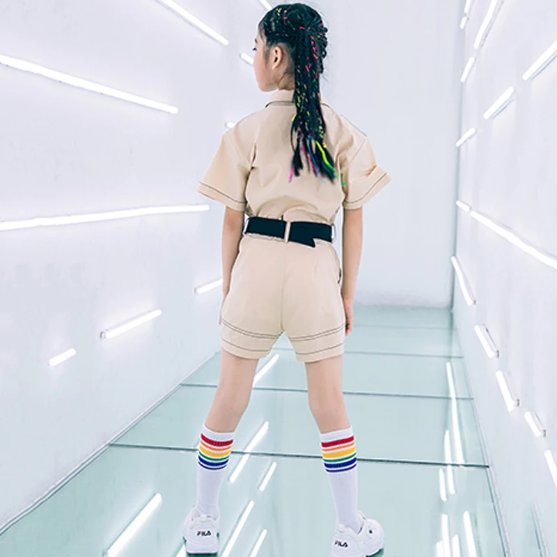 

2019 Hip Hop Dance Costumes Childs Short Sleeve Navy Jumpsuit Kids Street Dancer Clothing Jazz Stage Modern Show Wear DNV12021