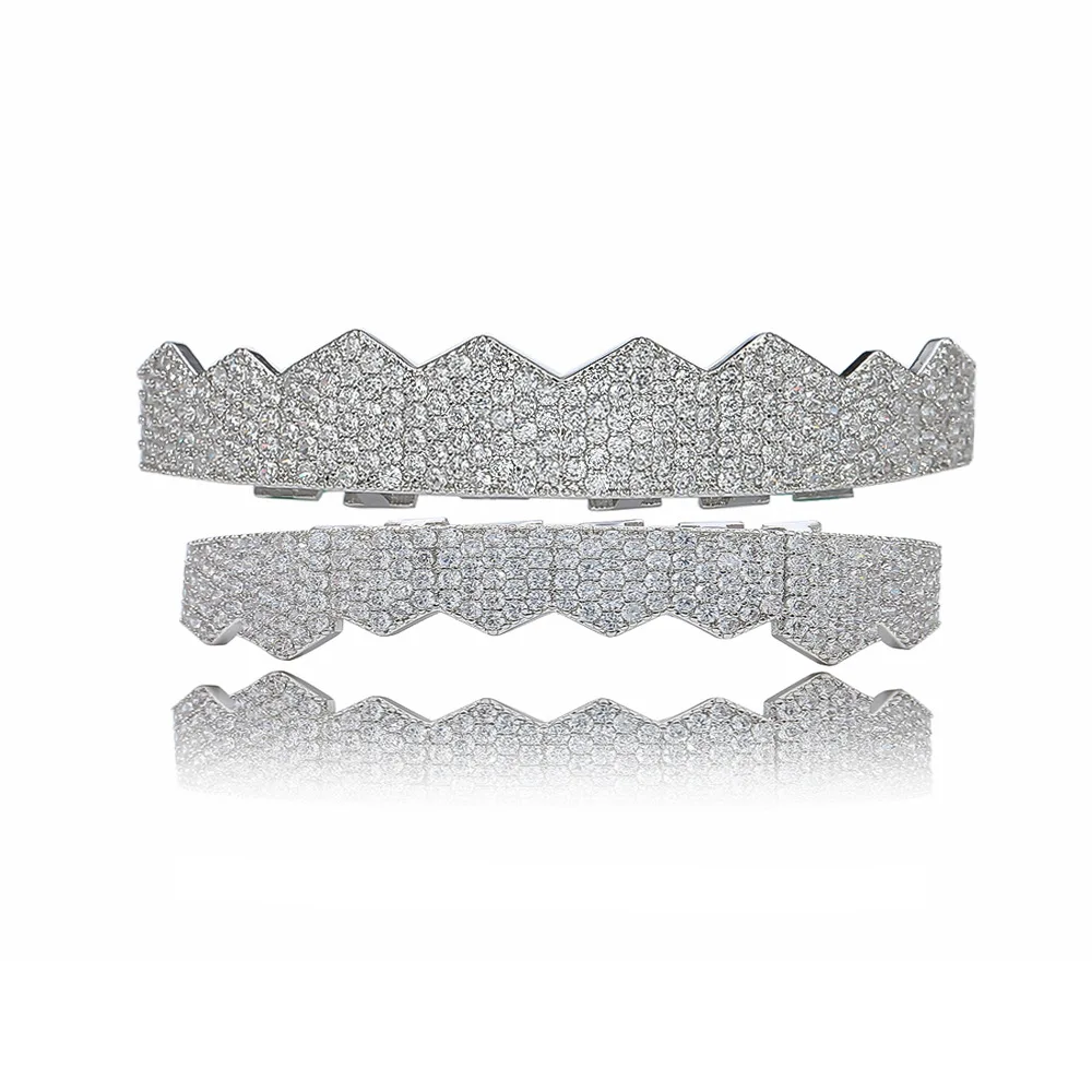 Хип-хоп микро проложенные кубические циркония Bling Iced Out зубы Grillzs Верхняя Нижняя